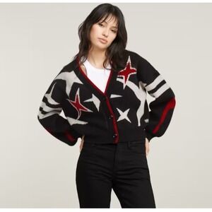 G-Star Raw Women Size XS Holiday Loose Knitted Cardigan Star Design Cropped Yarn